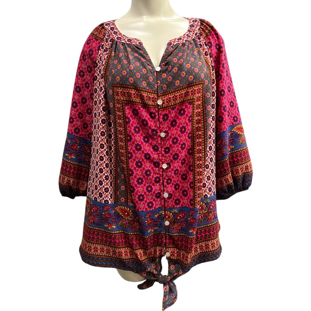 Figueroa & Flower Floral Tie Waist Blouse 1X